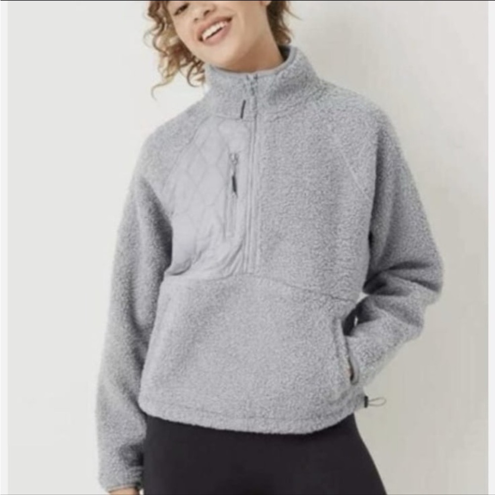JoyLab Light Heather Gray Teddy Jacket Cozy Fleece Half-Zip